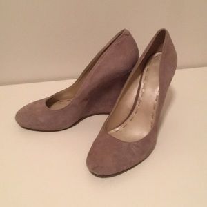 Nude/bone suede Nine West wedges